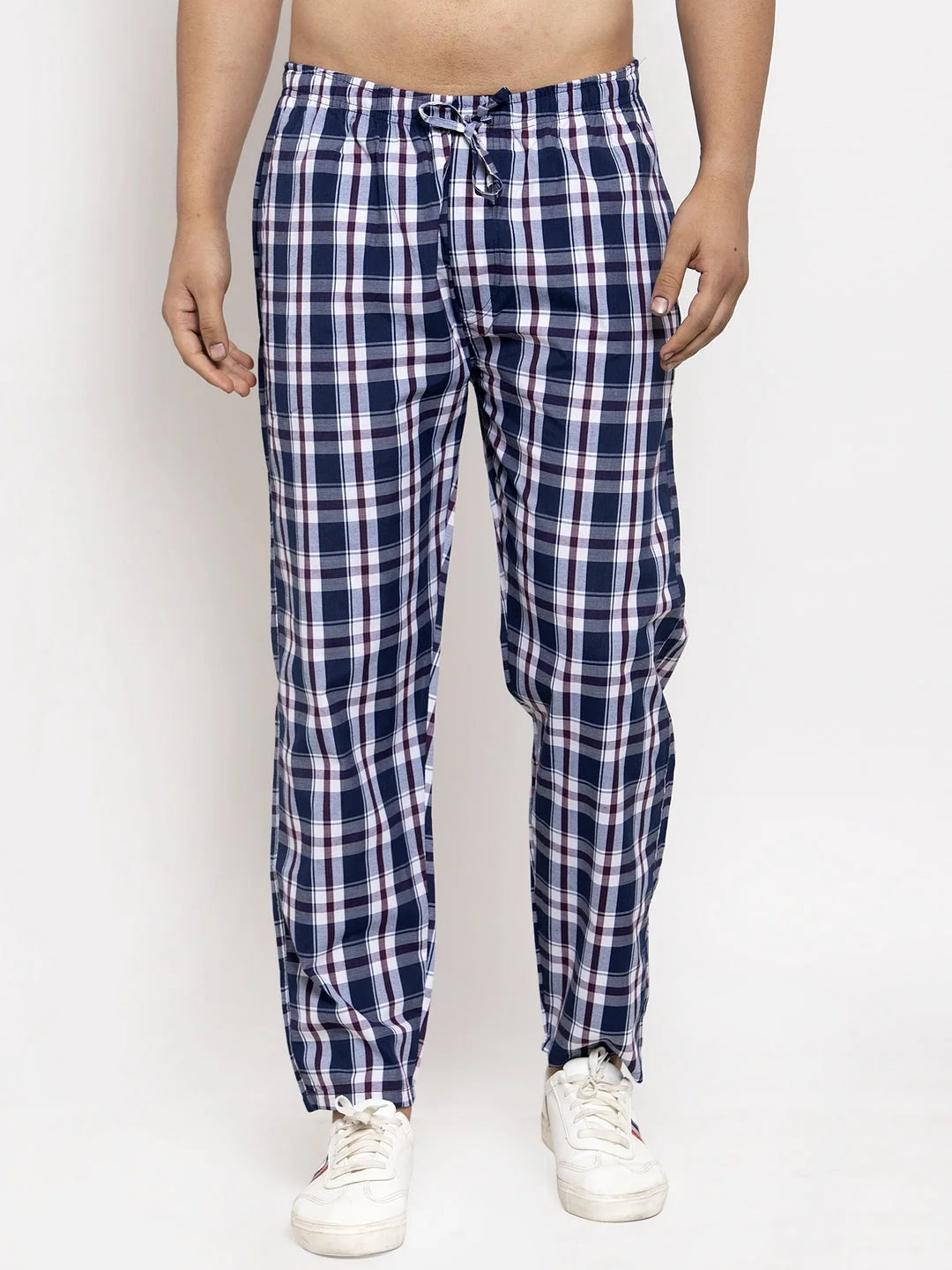 Navy Checked Cotton Mens Pajama Pants | Indian Needle