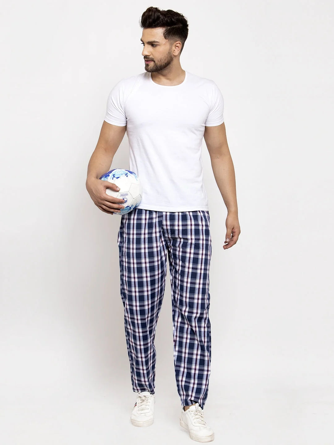 Navy Checked Cotton Mens Pajama Pants | Indian Needle