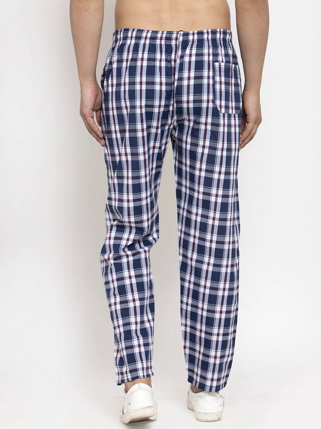 Navy Checked Cotton Mens Pajama Pants | Indian Needle