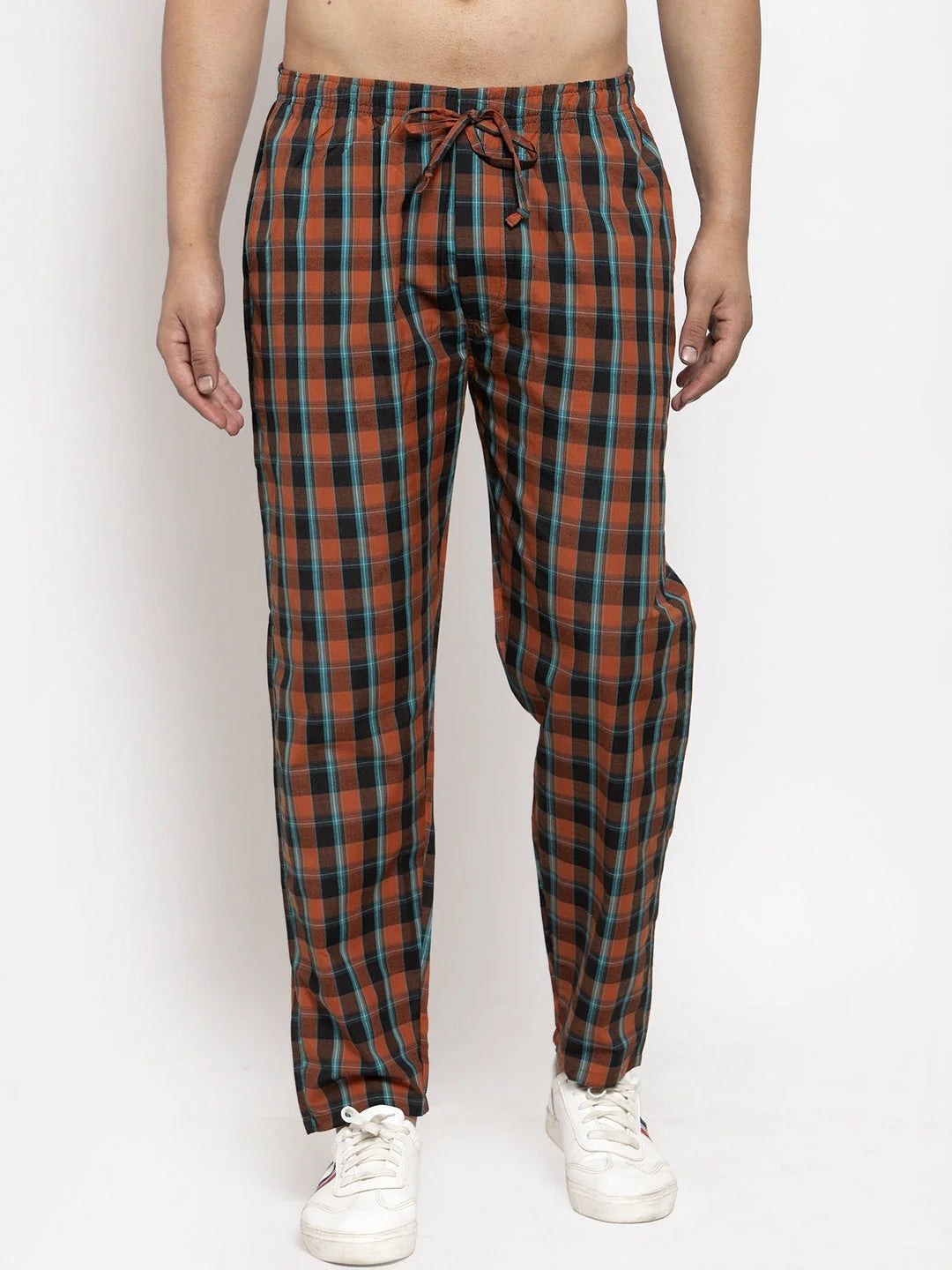 Orange Checked Cotton Track Pants for Men | Mens Sleepwear