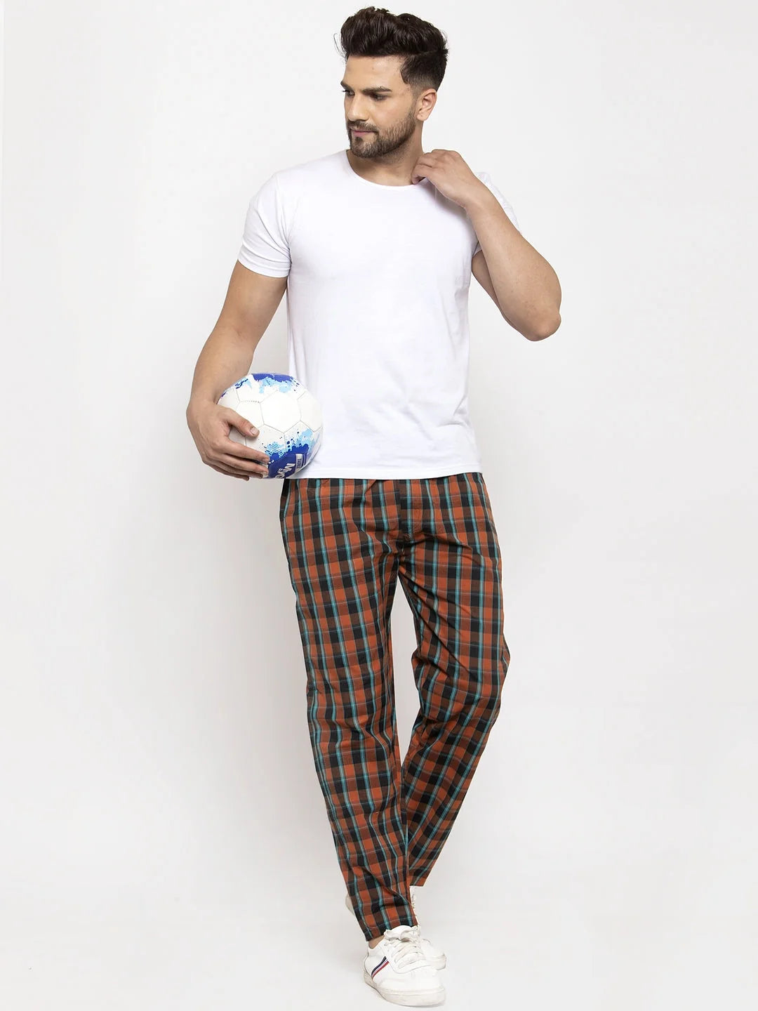 Orange Checked Cotton Track Pants for Men | Mens Sleepwear