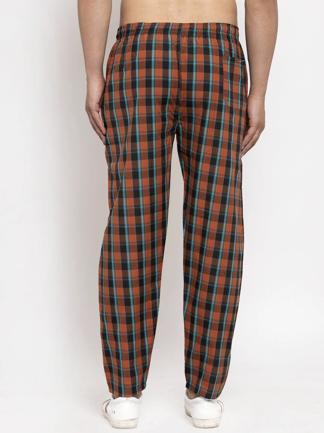 Orange Checked Cotton Track Pants for Men | Mens Sleepwear