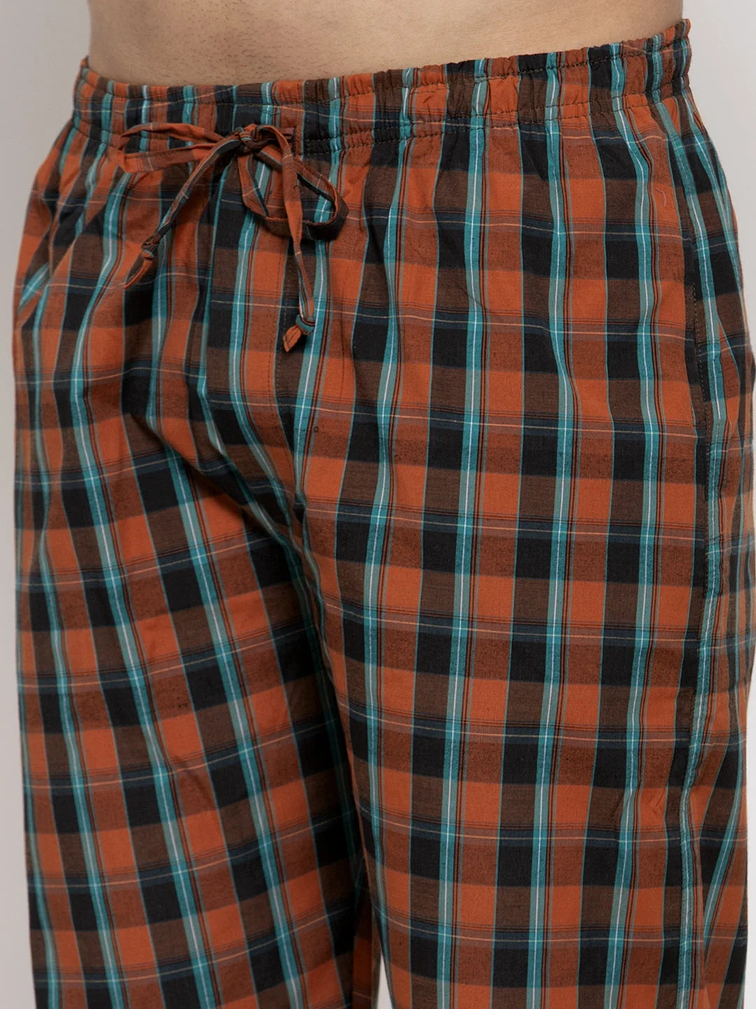 Orange Checked Cotton Track Pants for Men | Mens Sleepwear
