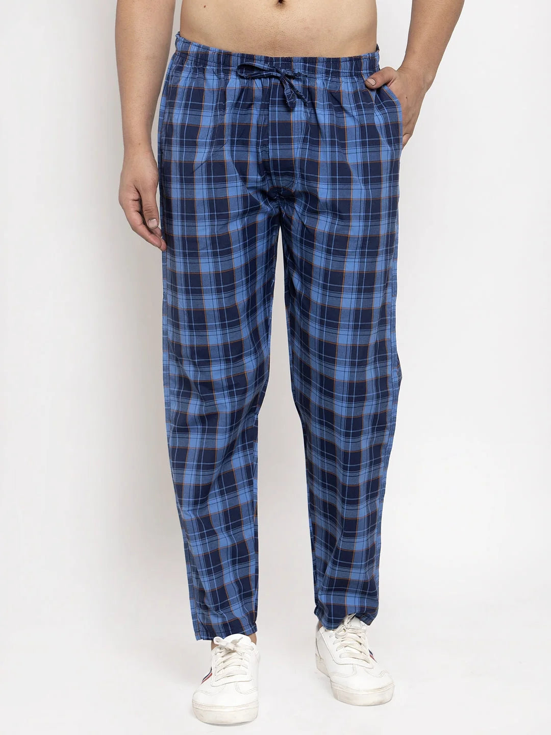 Blue Checked Cotton Track Pants for Men | Mens Pajamas