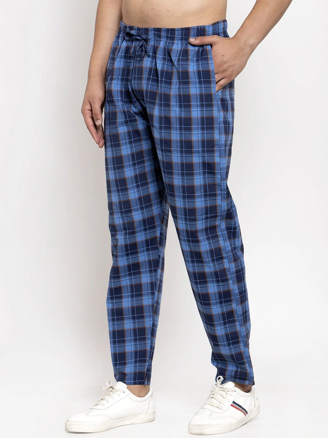 Blue Checked Cotton Track Pants for Men | Mens Pajamas