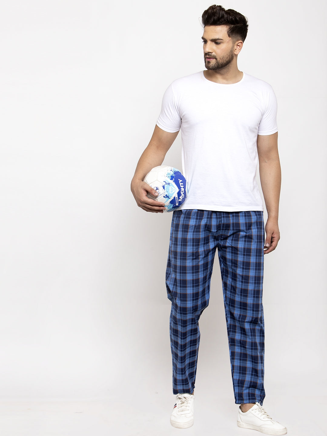 Blue Checked Cotton Track Pants for Men | Mens Pajamas