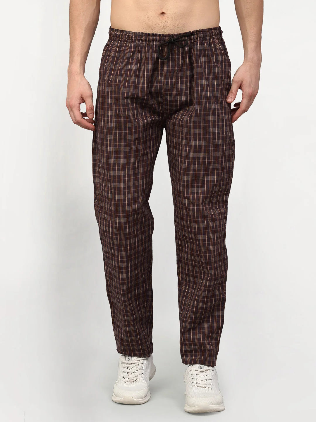 Brown Cotton Checked Mens Pajama Jogger Pants - Indian