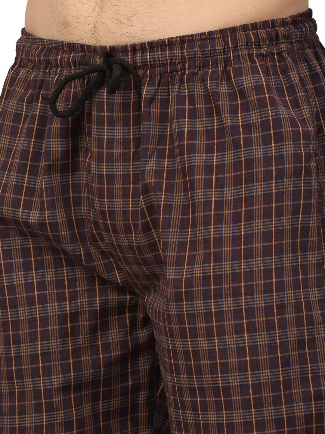 Brown Cotton Checked Mens Pajama Jogger Pants - Indian