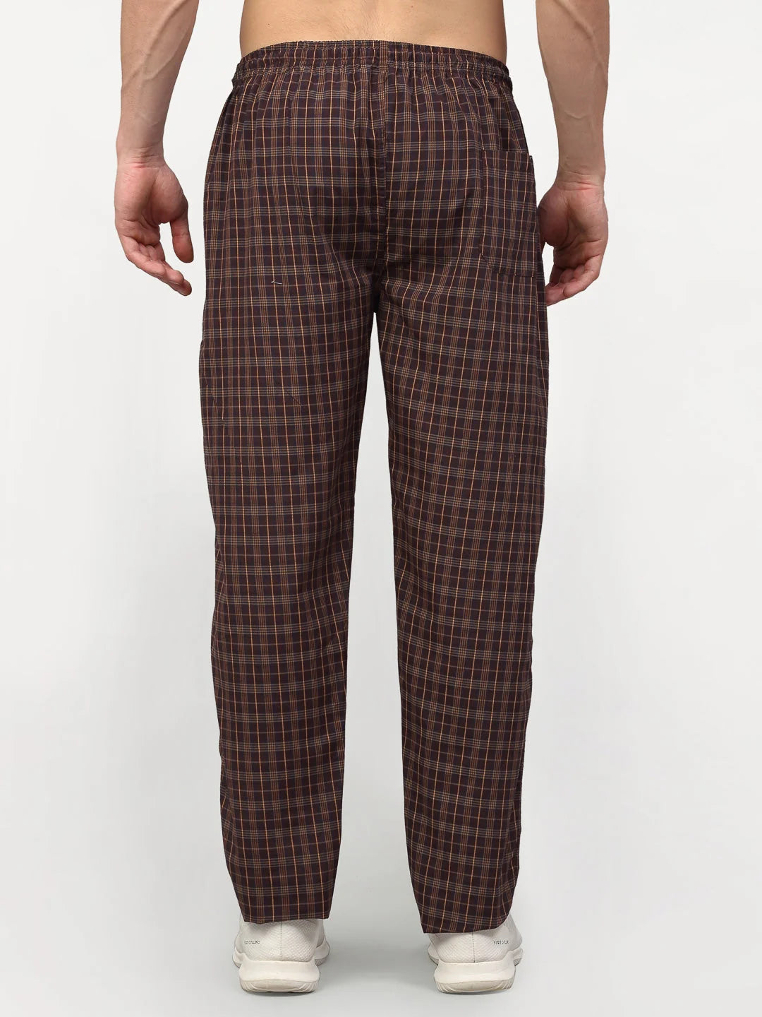 Brown Cotton Checked Mens Pajama Jogger Pants - Indian