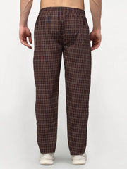 Indian Needle Men's Brown Cotton Checked Track Pants