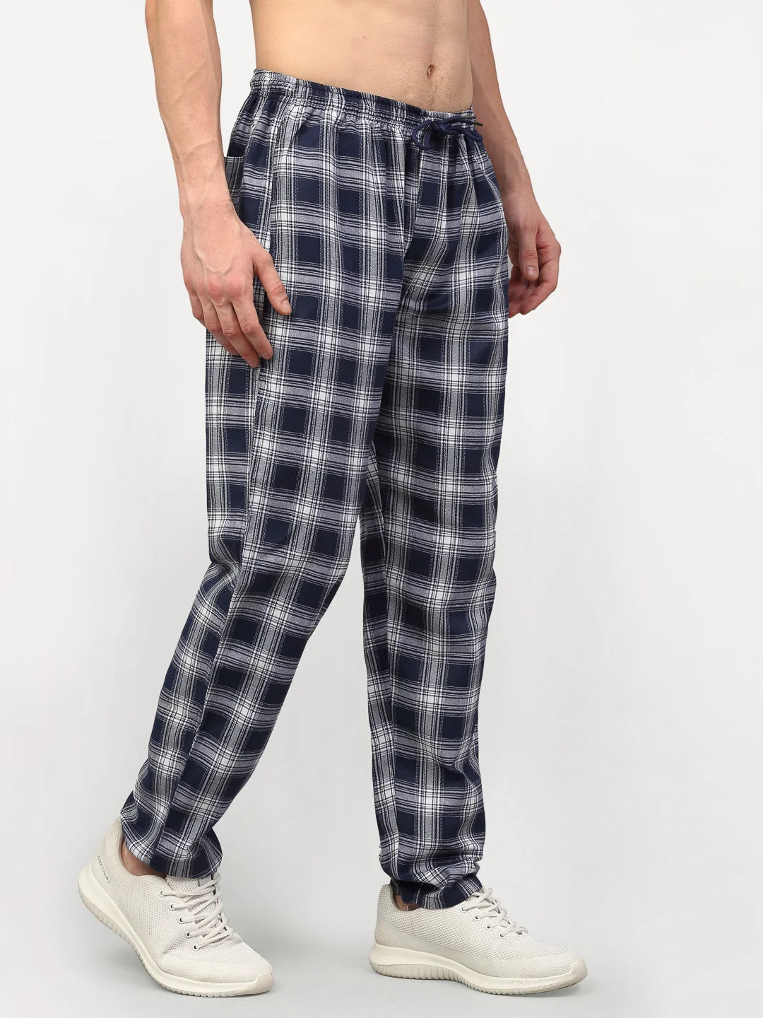 Blue Cotton Mens Pajama Jogger Pants - Indian Needle