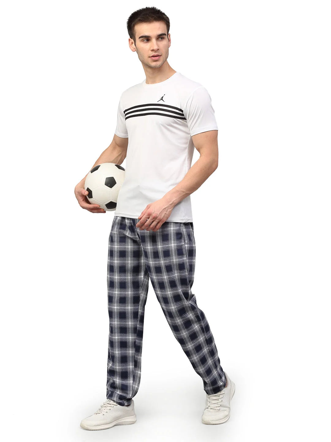 Blue Cotton Mens Pajama Jogger Pants - Indian Needle