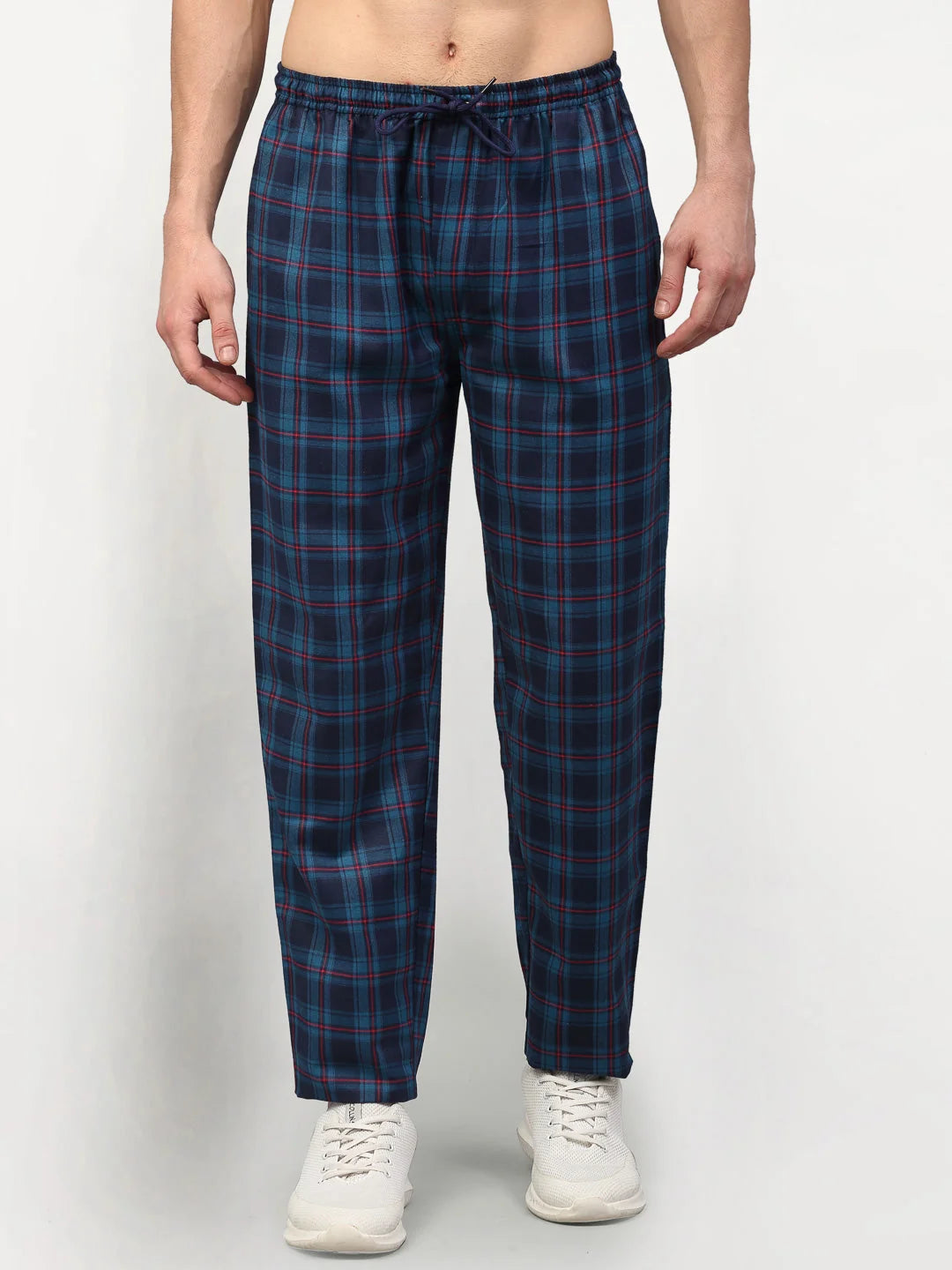 Indian Needle Men's Blue Quality Cotton Checked Track Pants