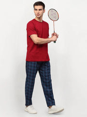 Indian Needle Men's Blue Quality Cotton Checked Track Pants