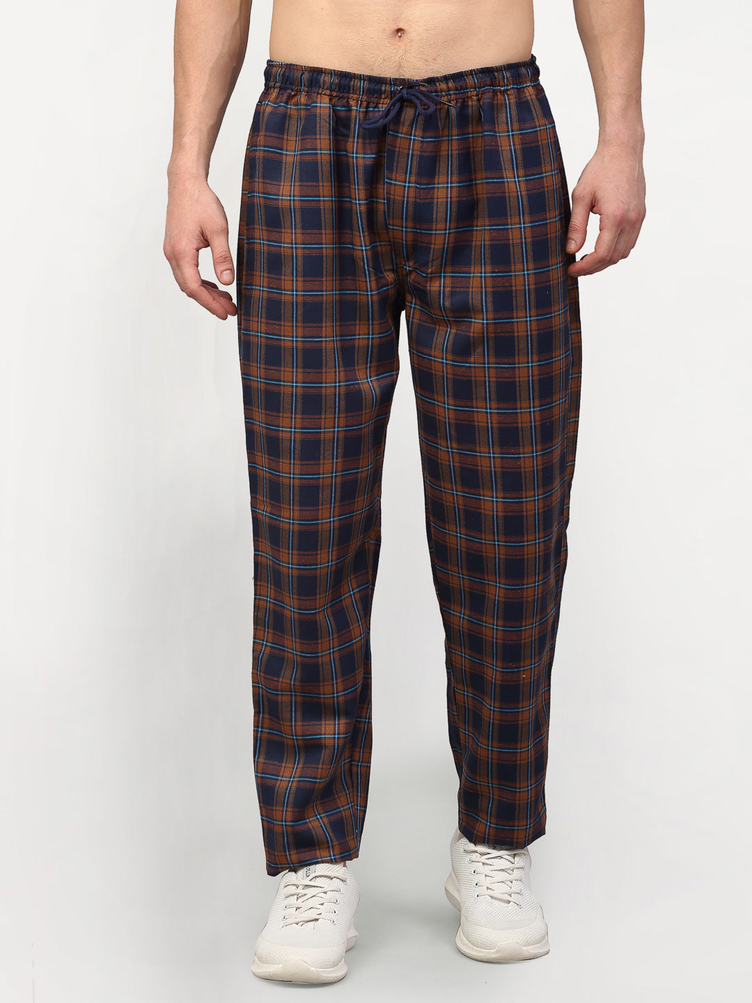 Indian Needle Men's Orange Quality Cotton Checked Track Pants