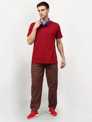 Indian Needle Men's Orange Cotton Checked Track Pants