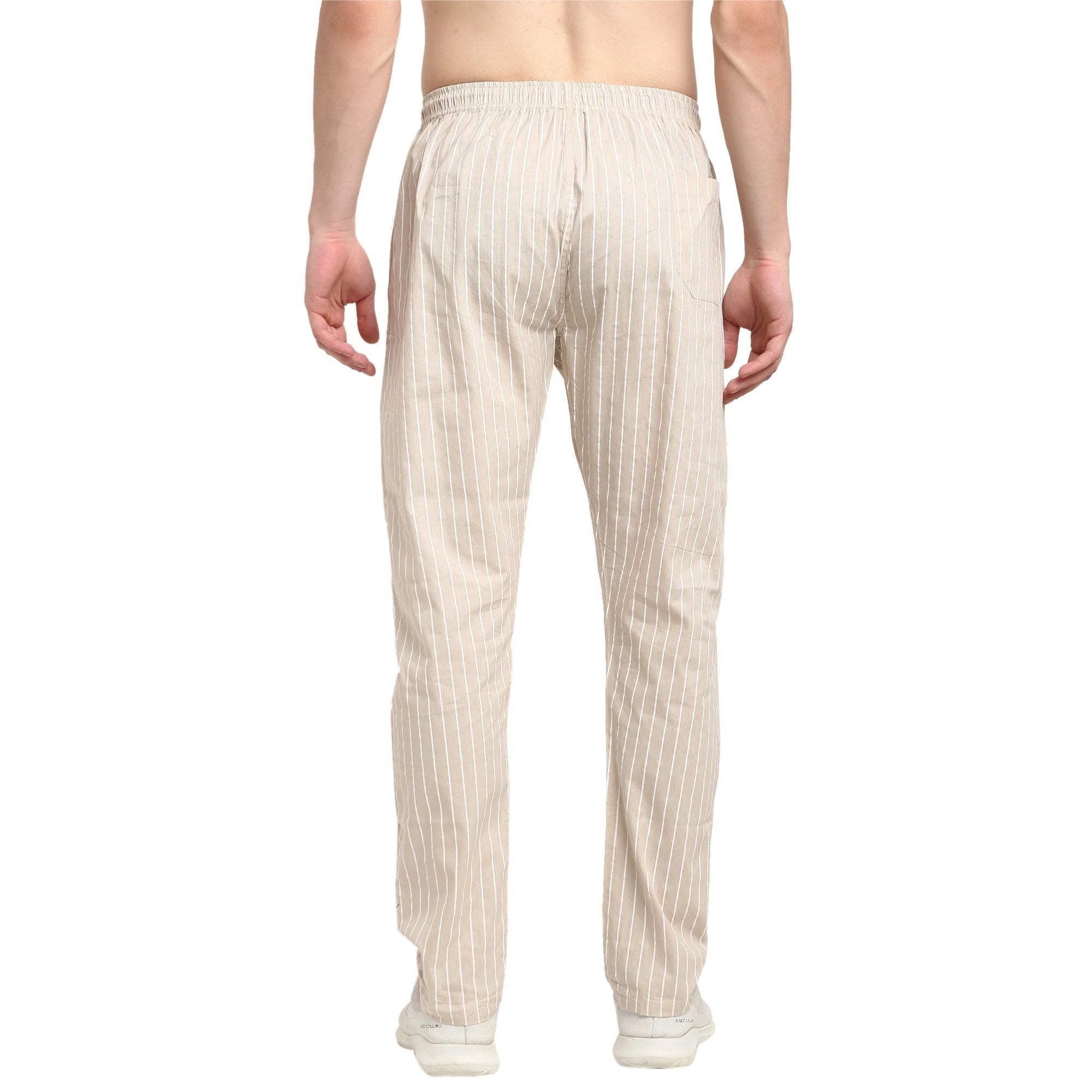 Beige Cotton Mens Pajama Pants - Striped Sleepwear | Indian Ne...