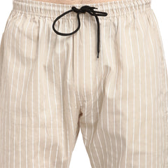 Indian Needle Men's Beige Cotton Striped Track Pants