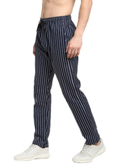 Indian Needle Men's Navy Blue Cotton Striped Track Pants