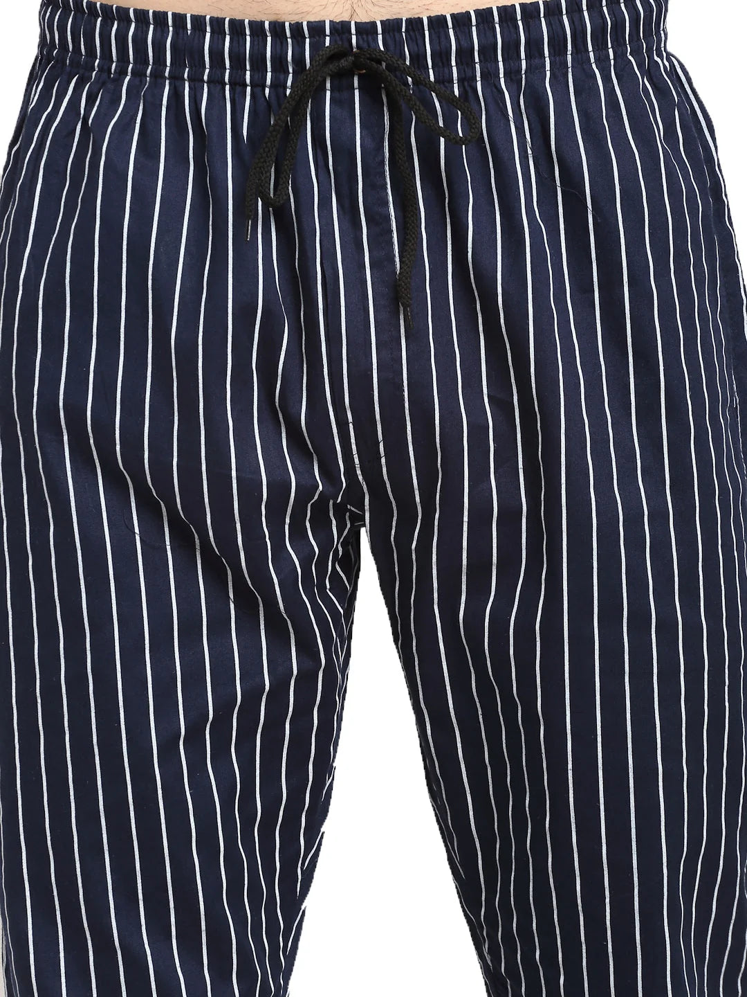 Navy Blue Striped Cotton Mens Pajamas - Indian Needle