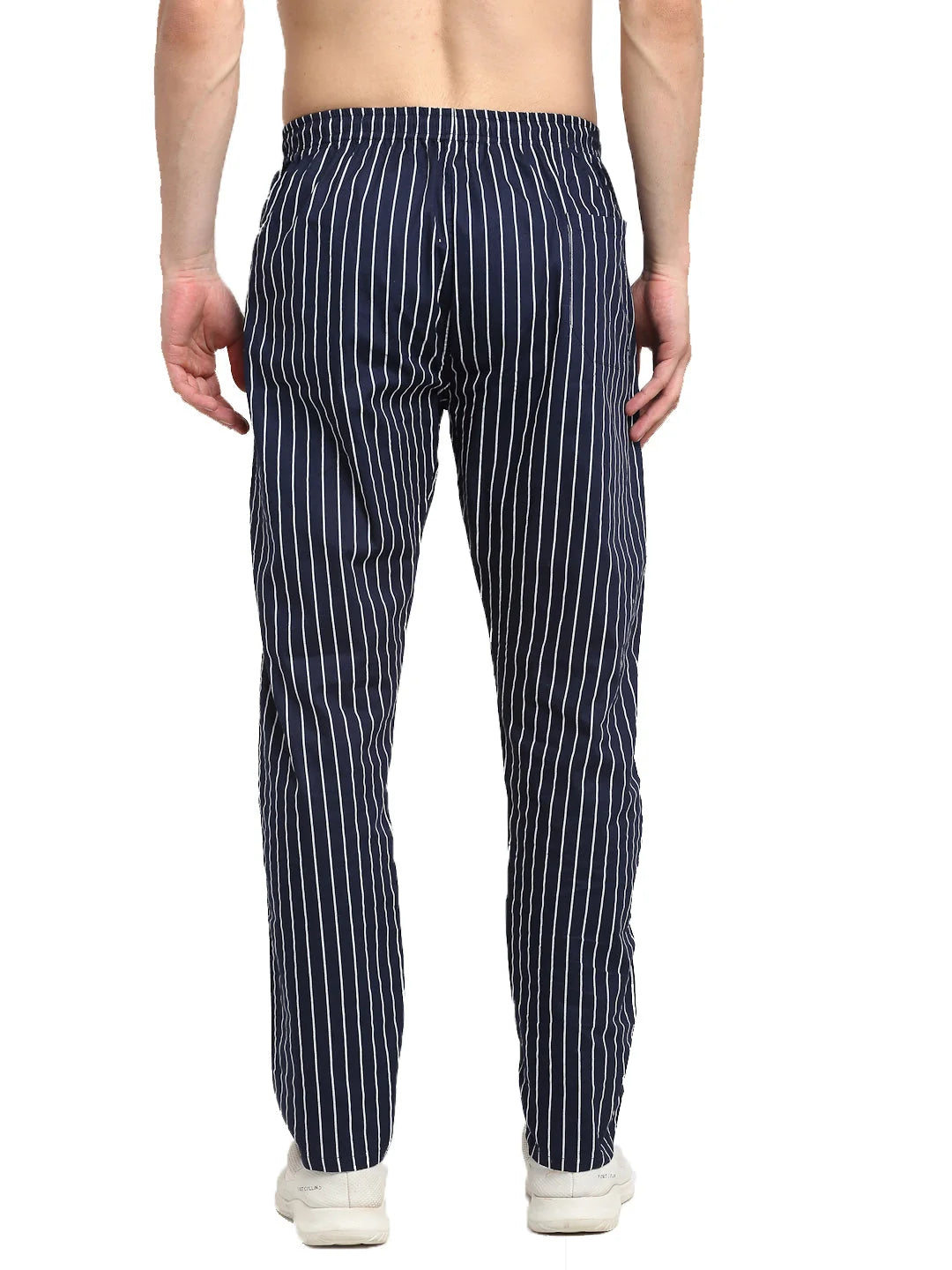 Navy Blue Striped Cotton Mens Pajamas - Indian Needle