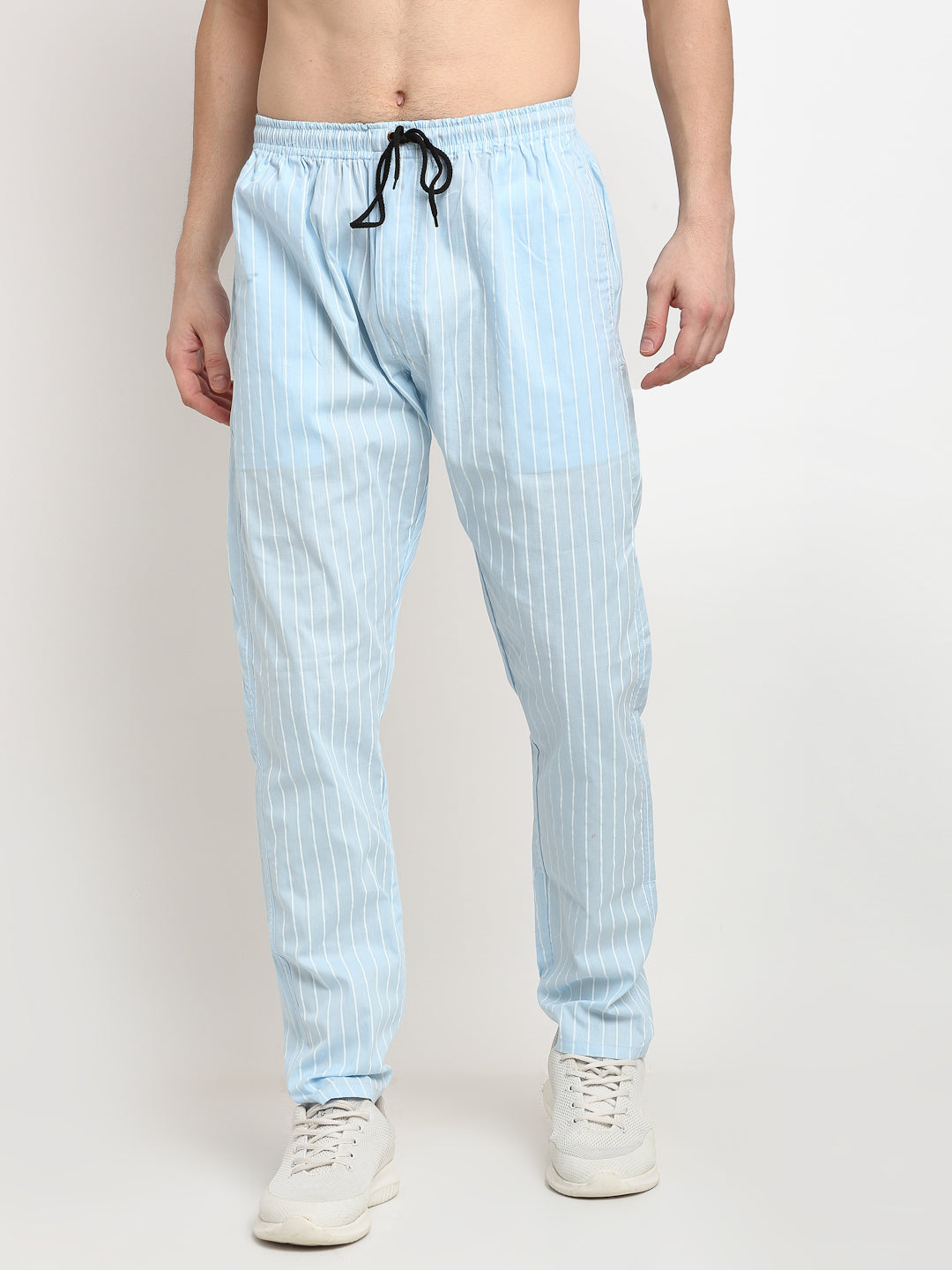 Blue Striped Cotton Mens Pajamas - Indian Needle Track Pants