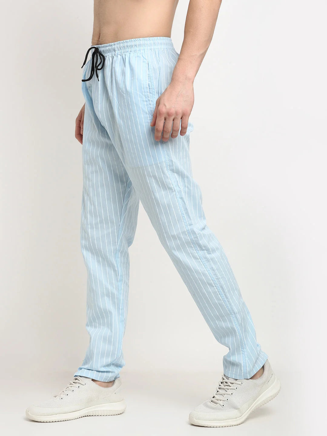 Blue Striped Cotton Mens Pajamas - Indian Needle Track Pants