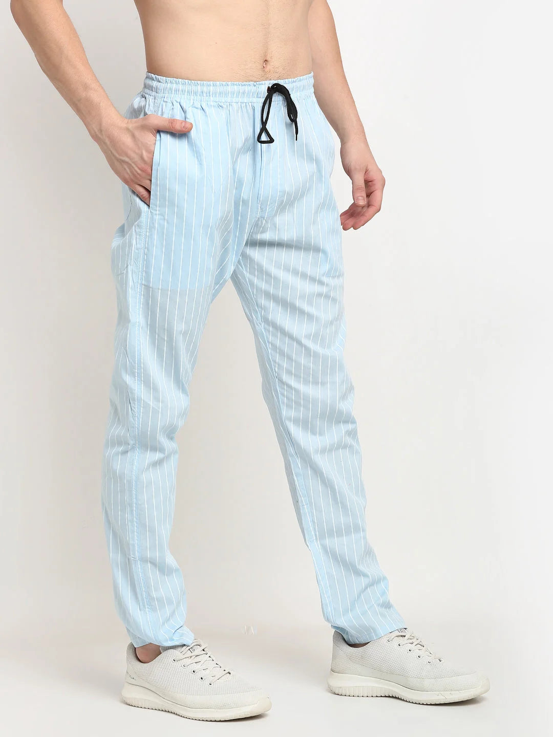 Blue Striped Cotton Mens Pajamas - Indian Needle Track Pants