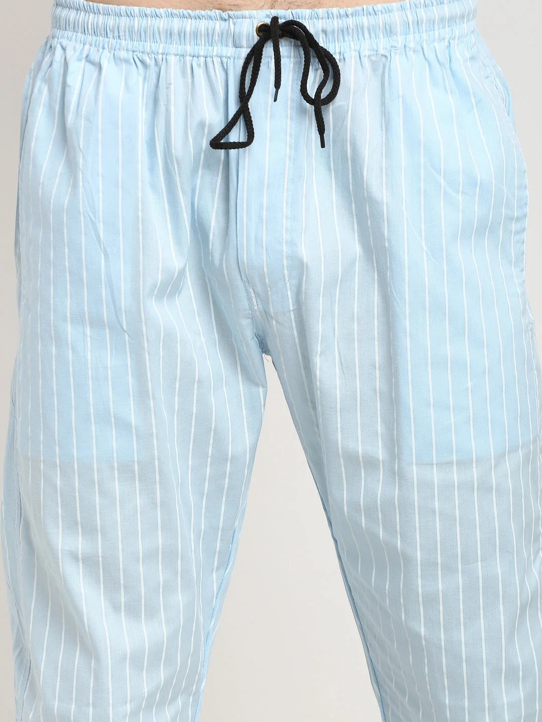 Blue Striped Cotton Mens Pajamas - Indian Needle Track Pants