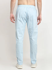 Indian Needle Men's Blue Cotton Striped Track Pants