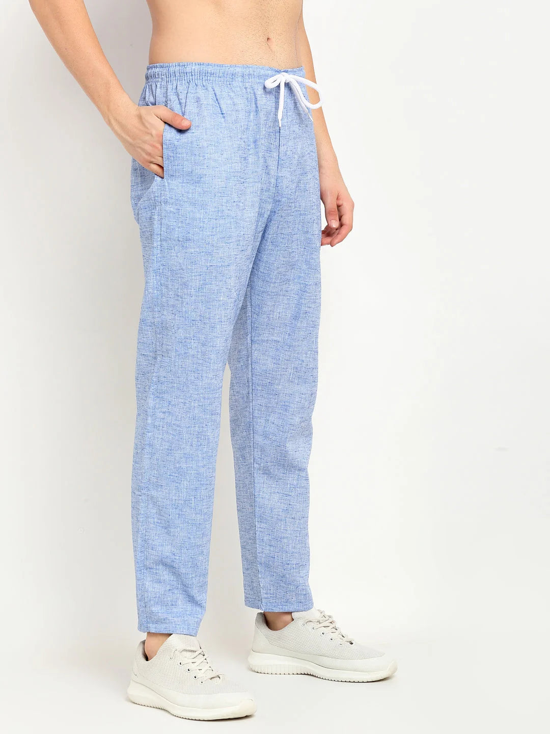 Blue Cotton Track Pants - Indian Needle Mens Jogger Pajama Pants