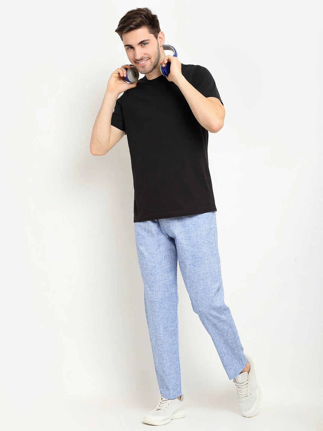 Blue Cotton Track Pants - Indian Needle Mens Jogger Pajama Pants