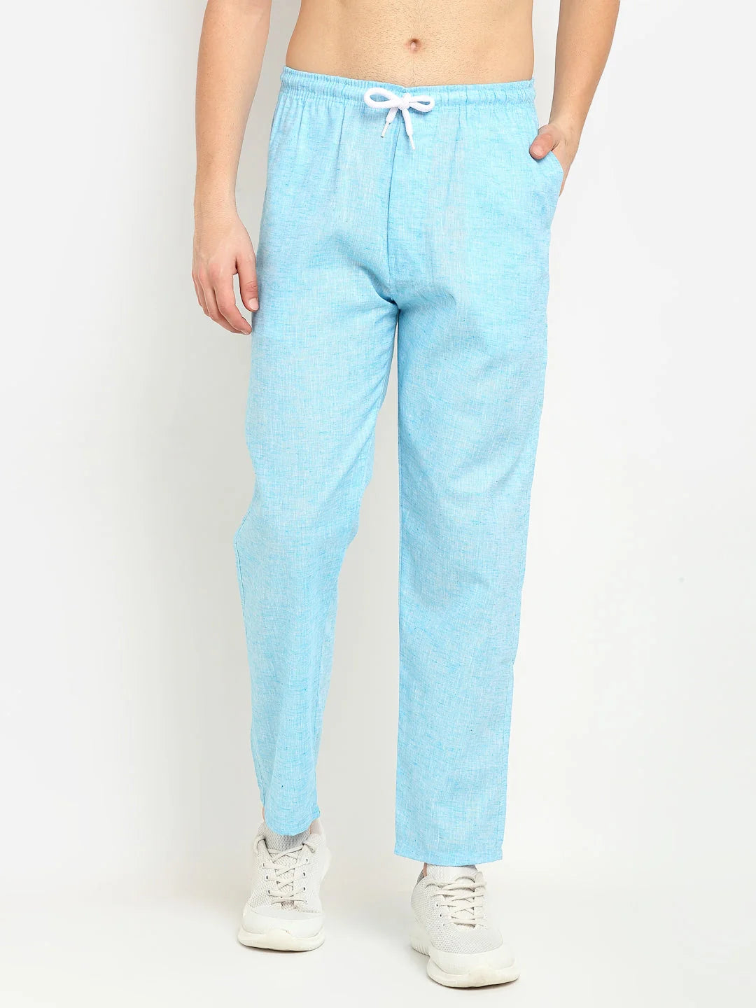 Indian Needle Men's Blue Linen Cotton Track Pants