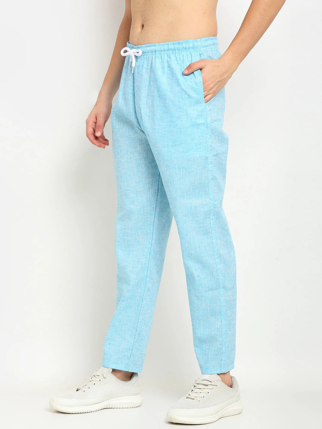 Men's Blue Cotton Track Pants - Mens Jogger Pajama Pants