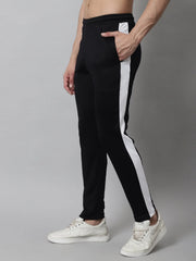 Men's Black and White Striped Streachable Lycra Trackpants