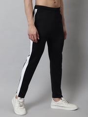 Men's Black and White Striped Streachable Lycra Trackpants