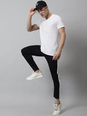 Men's Black and White Striped Streachable Lycra Trackpants