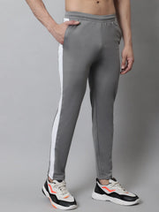 Men's Grey and White Striped Streachable Lycra Trackpants