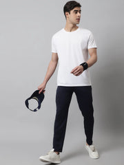 Men's Navy Blue and White Striped Streachable Lycra Trackpants