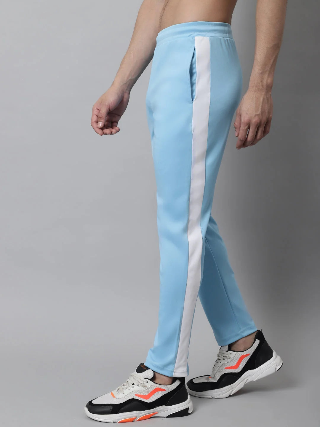 Sky Blue Striped Lycra Trackpants for Men | Mens Sleepwear