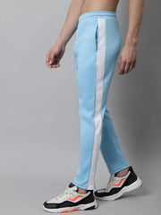 Men's Sky Blue and White Striped Streachable Lycra Trackpants