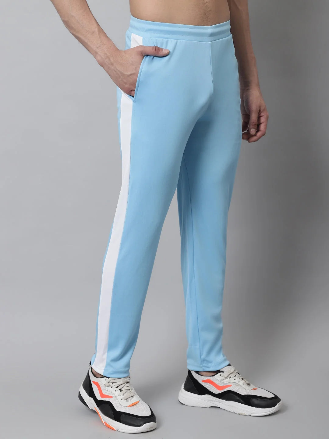 Sky Blue Striped Lycra Trackpants for Men | Mens Sleepwear