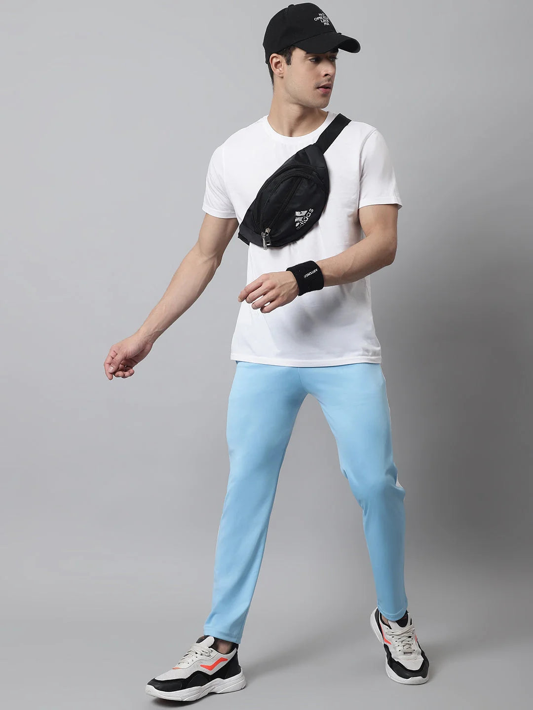 Sky Blue Striped Lycra Trackpants for Men | Mens Sleepwear