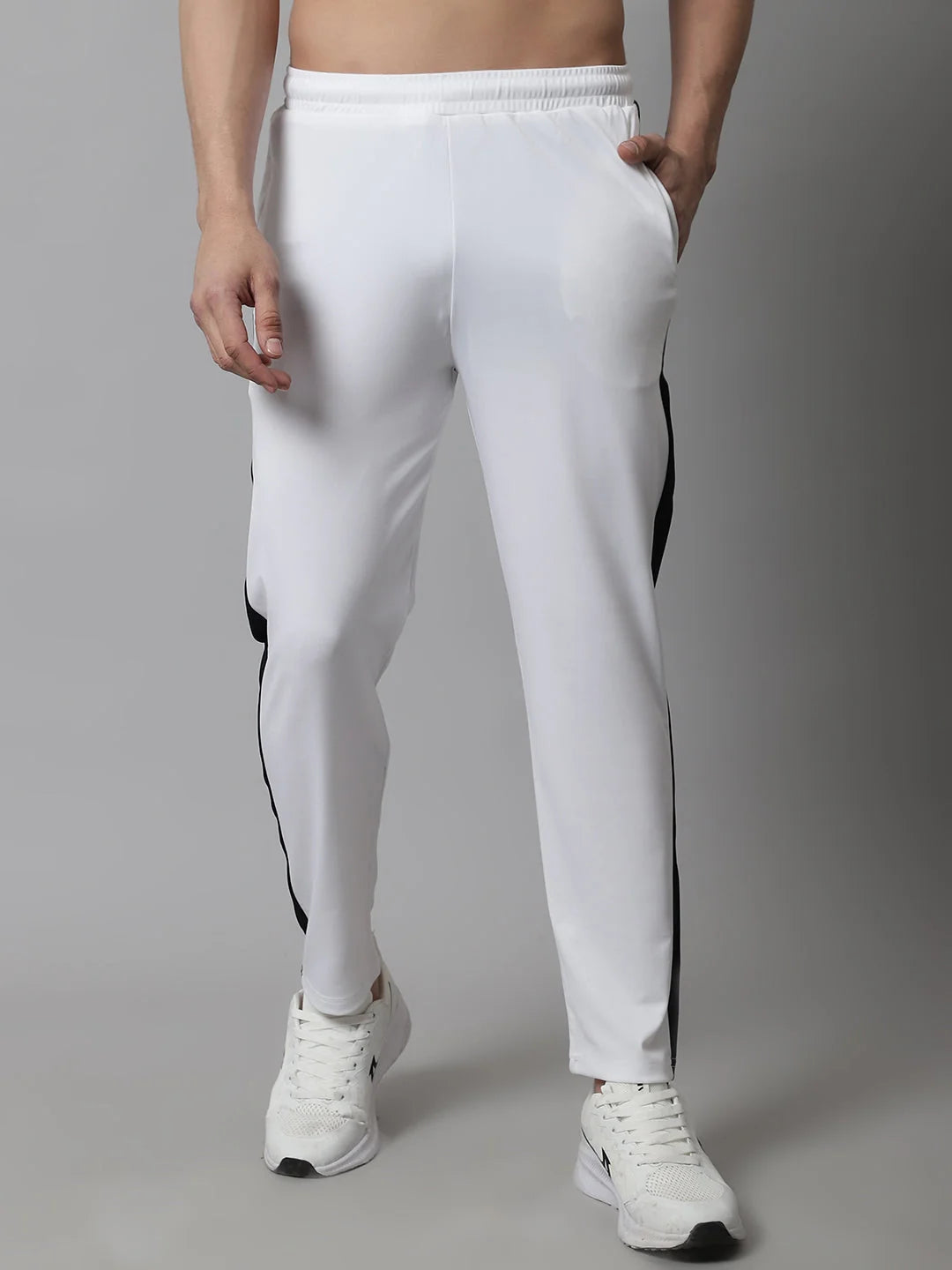 Men's White & Black Striped Lycra Trackpants | Mens Pajamas