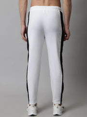 Men's White and Black Striped Streachable Lycra Trackpants
