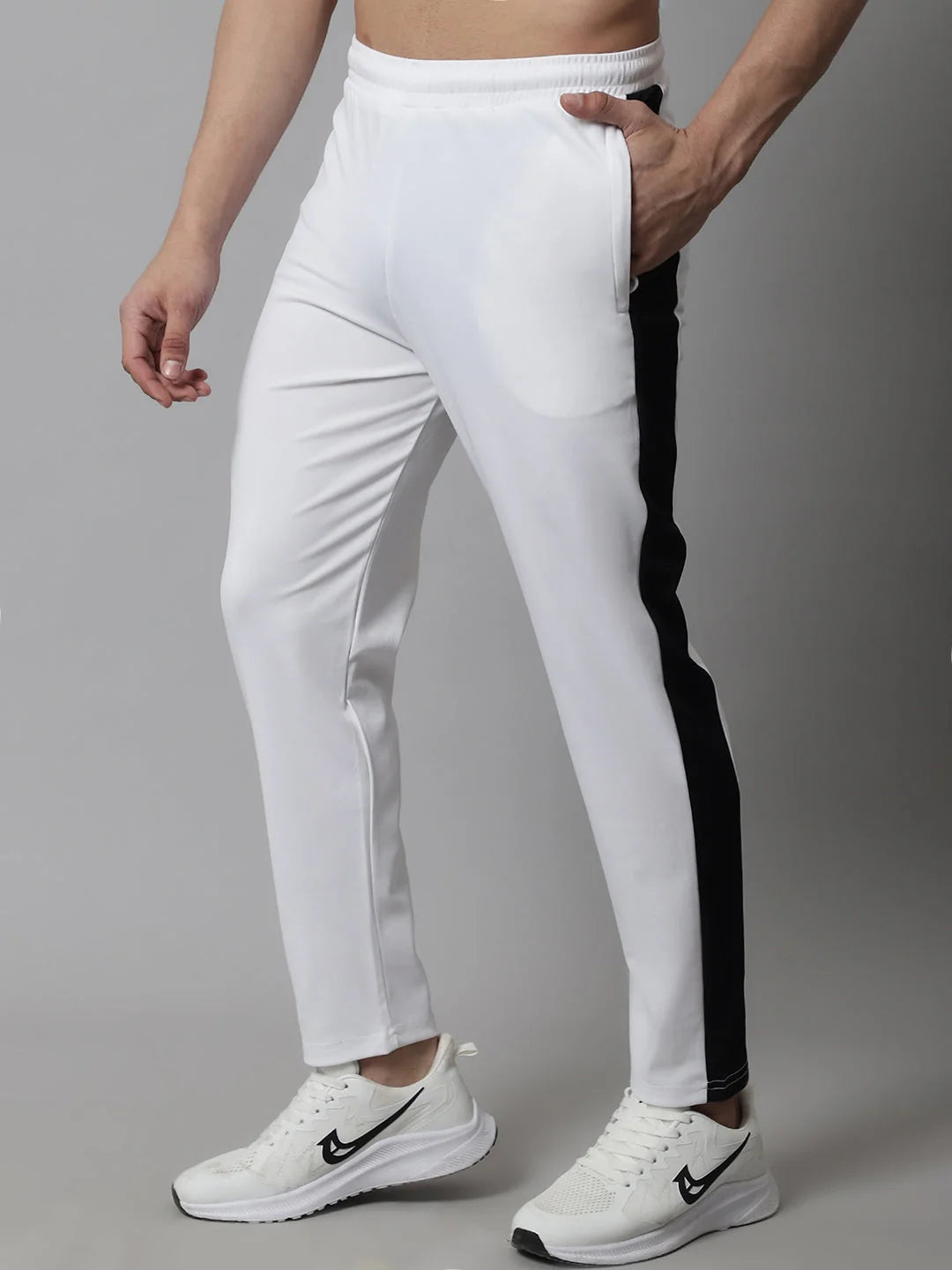 Men's White & Black Striped Lycra Trackpants | Mens Pajamas