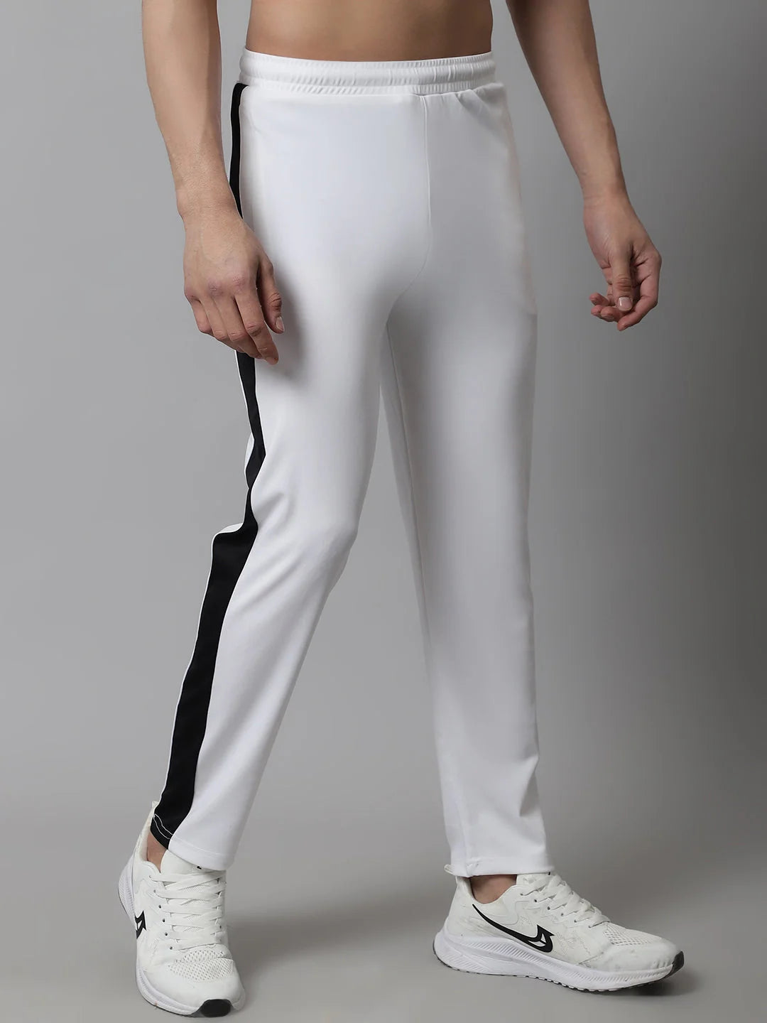 Men's White & Black Striped Lycra Trackpants | Mens Pajamas