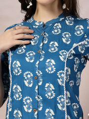 Women's Floral Printed Rayon A-Line Kurta-JOHNYBLUE