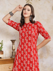 Women's Floral Printed Rayon A-Line Kurta-JOHNYRED