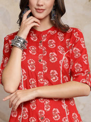 Women's Floral Printed Rayon A-Line Kurta-JOHNYRED